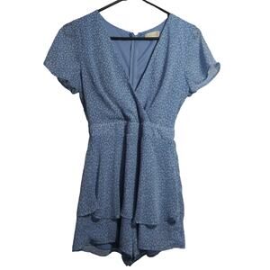 Altar’d State Light Blue Leopard Print Flutter Sleeve Romper Size XS